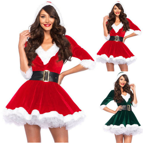 De la srta. Claus vestido de traje de mujer fantasía de Navidad de fiesta vestido Sexy trajes de Santa Sudadera con capucha de Santa Claus cariño Cosplay disfraces ► Foto 1/6