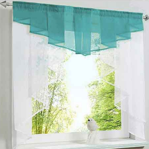 Cenefa romana de cortina corta, lazo para ventana, puerta de cocina, plisado, costura, gasa transparente multicolor, tul, 1 Panel DL033C ► Foto 1/6