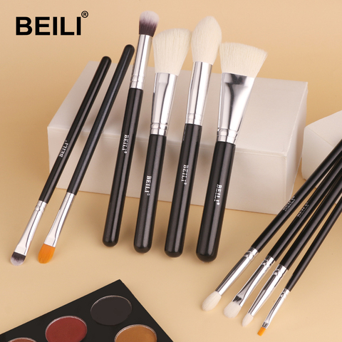 BEILI 10 piezas Set de pinceles de maquillaje negro profesional Cabello de cabra Base de maquillaje en polvo sintético rubor contorno sombra de ojos delineador de ojos ► Foto 1/6