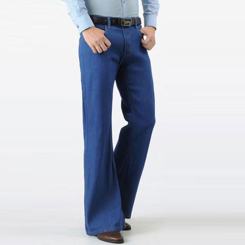 Color: pantalones vaqueros azules negros de moda para hombres pantalones de llamarada grandes Retro 2022 nuevos llamarada de pantalones de mezclilla sueltos para hombres pantalones delgados de pies anchos ► Foto 1/6