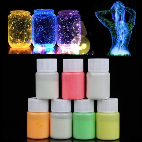 Pintura acrílica luminosa que brilla en la oscuridad, 7 colores, pigmento brillante, decoración de fiesta, botella de los deseos, juguete de partículas fluorescentes, 20g ► Foto 1/6