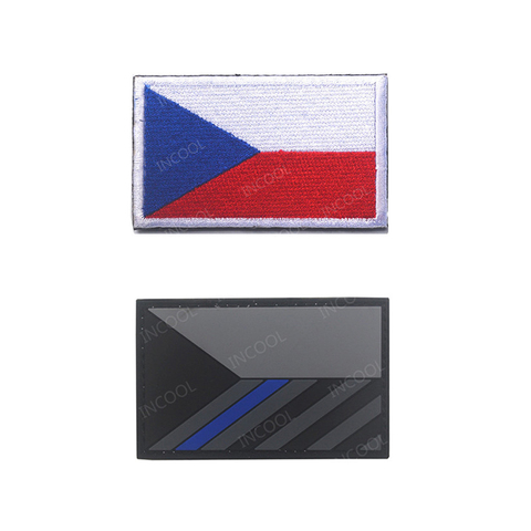 Parches bordados de la bandera de la República Checa, insignias de bordado de línea azul con emblema del ejército de Calavera, táctico militar ► Foto 1/3