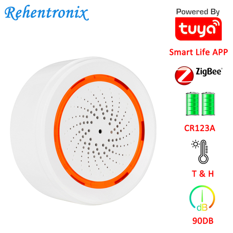 Tuya inteligente temperatura humedad 90DB batería construida en sirena de alarma 3 en 1 Sensor ZigBee 90DB sonido Sensor de luz ► Foto 1/6