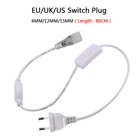 Adaptador de fuente de alimentación impermeable AC 110V 220V 6mm 12mm 15mm, enchufe de interruptor de la UE/REINO UNIDO/EE. UU. 80CM para tira de luces LED Flexible de 110V 220V ► Foto 1/4