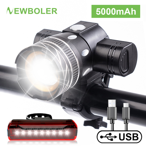 NEWBOLER-Luz LED para bicicleta, iluminación de 5000mAh, 800 lúmenes, con Zoom, recargable con USB, accesorio de montaje para bicicleta ► Foto 1/6