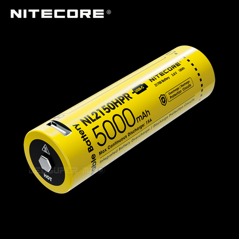 Batería de ion de litio recargable NITECORE NL2150HPR 5000 de alto drenaje USB-C, con puerto de carga, 21700 mAh ► Foto 1/6