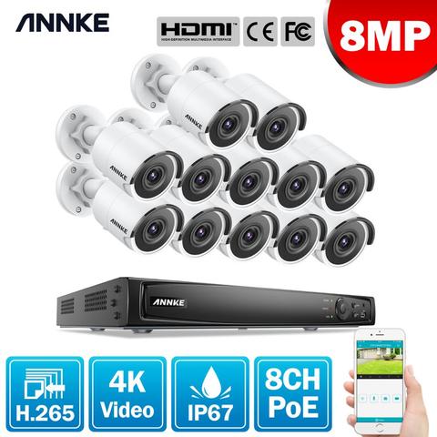 ANNKE-sistema de seguridad de vídeo en red, 16 canales, 4K, Ultra HD, POE, 8MP, H.265, NVR, con 12 Uds., 8MP, EXIR, visión nocturna, IP67, cámara IP tipo bala ► Foto 1/6