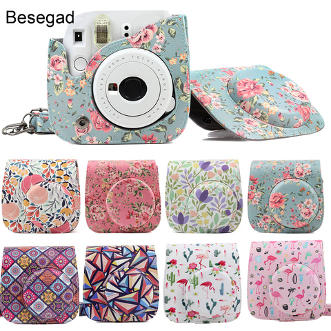 Besegad-Funda de cuero sintético para cámara, bolsa con correa de hombro para Fujifilm Instax Mini 8 8 + 9, accesorios para cámara instantánea ► Foto 1/6