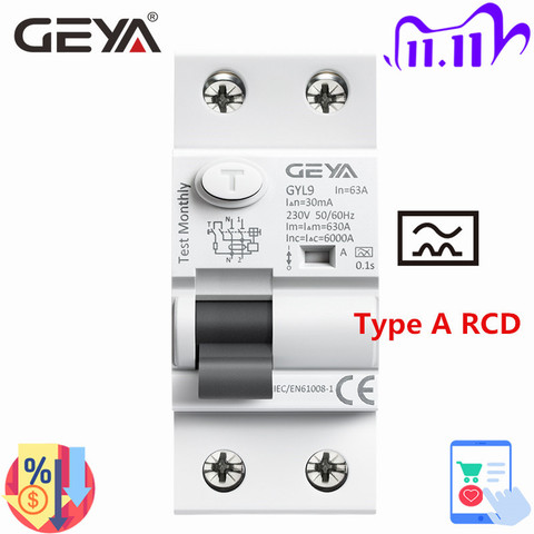 GEYA GYL9 un tipo RCCB Disyuntor de corriente Residual AC ELCB 2 polos 40A 63A 30mA 100mA 300mA RCD ELCB ► Foto 1/6