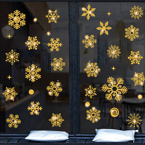 Pegatina electrostática con efecto brillante de copos de nieve para ventana, pegatinas de pared de Navidad, decoración del hogar para habitación de niños, papel tapiz de Año Nuevo ► Foto 1/6