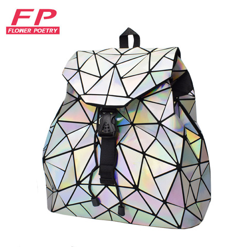 Mochila De mujer de moda, con cordón ajustable mochilas femeninas geométricas para chicas adolescentes Bagpack holográfica damas bao bolso escolar Sac ► Foto 1/6