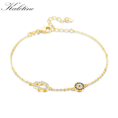 Kaletine 925 esterlina Cadena de eslabones de plata pulseras para mujeres mano de Hamsa pulsera de Talismán turco joyería de oro rosa ► Foto 1/6