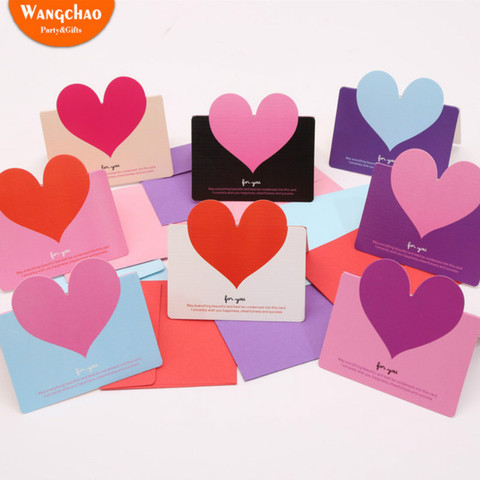 10 unids/bolsa Color mezclado de forma de corazón de amor tarjeta de felicitación Día de San Valentín, tarjeta de regalo, tarjetas de invitación de boda romántico gracias tarjetas ► Foto 1/6