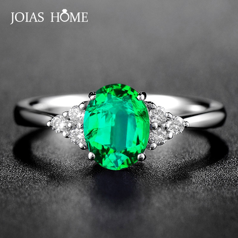 JoiasHome-Anillo de plata 925 con gema verde Ovalada para mujer, sortija de lujo con gema de Esmeralda plateada, apertura ajustable, regalo de fiesta clásico, venta al por mayor ► Foto 1/6