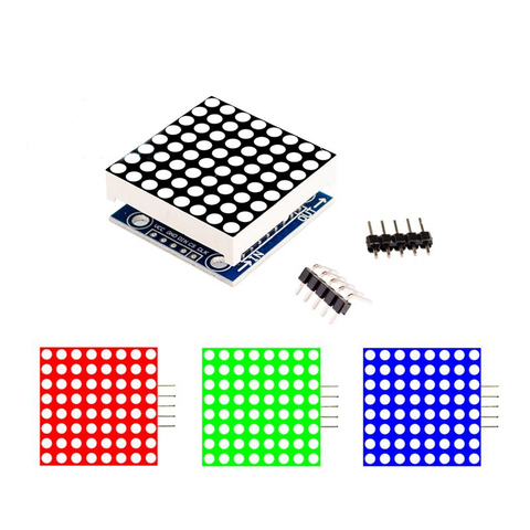 Controlador de microcontrolador MAX7219, módulo matriz de LED 7219, pantalla de 1 bit, 8x8, cátodo común, 5V, rojo/azul/verde, de 3 pines con cabezal, 1 Uds. ► Foto 1/3