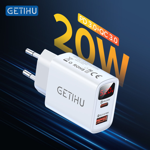 GETIHU PD 20W cargador USB adaptador de la UE de rápido de la carga del teléfono portátil para iPhone 12 11 Pro Xr Xs Max 6 7 8 iPad Huawei Xiaomi Samsung ► Foto 1/6