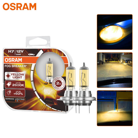 OSRAM niebla interruptor 2600 K amarillo faro H1 H3 H4 H7 H8 H11 H16 9005 coche de 9006 lámparas halógenas Auto bombillas 60% más brillantes (gemelos) ► Foto 1/6