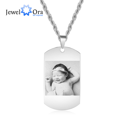 JewelOra-collar de fotos de acero inoxidable personalizado para hombre y mujer, colgante con grabado personalizado con nombre y fecha, regalos de aniversario ► Foto 1/6