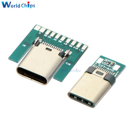 Placa de conector USB 3,1 tipo C de USB-C, adaptador macho y hembra de 24 pines para Cable de soldadura PCB ► Foto 1/6