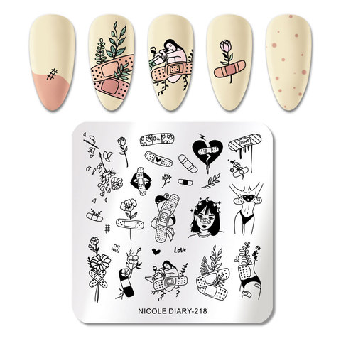 NICOLE DIARY-placa de sello de Arte de uñas, plantilla de estampado de uñas, flor, geometría, animales, bricolaje, impresión de imagen, plantillas ► Foto 1/6