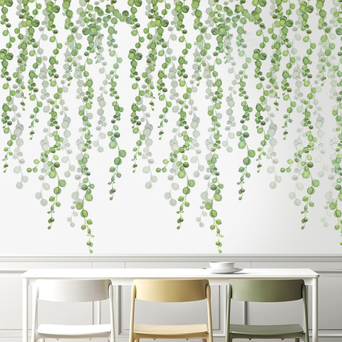 Pegatinas de pared de plantas para niños, calcomanías de papel de pared de hojas verdes, murales de vinilo artesanales para dormitorio, sala de estar, decoración de pared de Pascua ► Foto 1/6