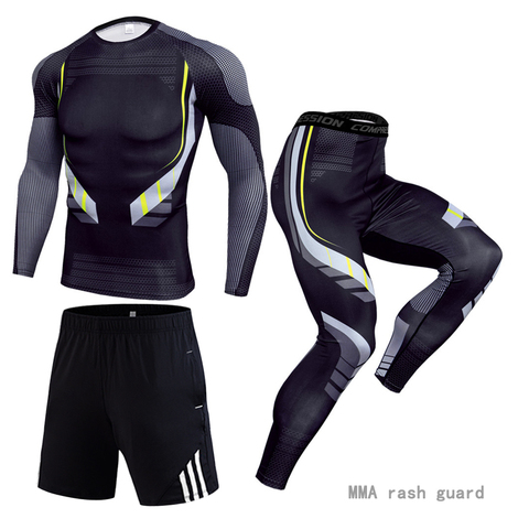 MMA-Conjunto de ropa deportiva para hombre, camiseta y pantalones largos de compresión para correr, gimnasio, Fitness, mallas de entrenamiento, ropa para correr ► Foto 1/6