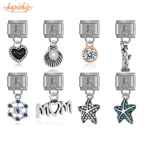 Hapiship-abalorio italiano de 9mm de ancho, Original, margaritas, mamá, corazón, estrella, diamantes de imitación, pulsera, fabricación de joyas, DJ072, 2022 ► Foto 1/6