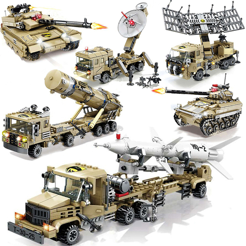 KAZI CN-lanzador de vehículos militares para niños, camión, tanque, armadura, modelo del ejército, conjuntos de bloques de construcción, juguetes educativos ► Foto 1/6