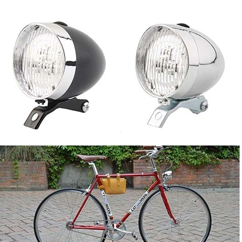 Faro delantero 3LED para bicicleta, luz de advertencia y seguridad para bicicleta, retro y vintage, decoración en negro y plateado ► Foto 1/6