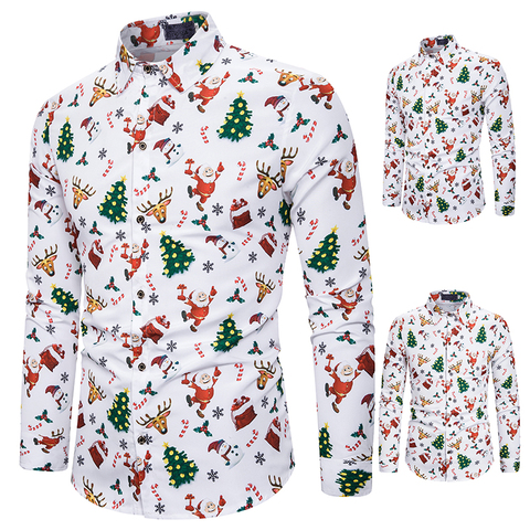 Camisa de manga larga para hombre, camisetas con estampado de camisa de Navidad para fiestas y banquetes, camiseta de manga larga con dibujos animados a la moda para hombre ► Foto 1/6