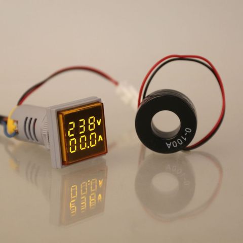 Voltímetro Digital LED cuadrado, amperímetro de 22mm, luces de señal, voltímetro de voltaje, medidor de corriente, medidor de medición de ca 60-500V ► Foto 1/6