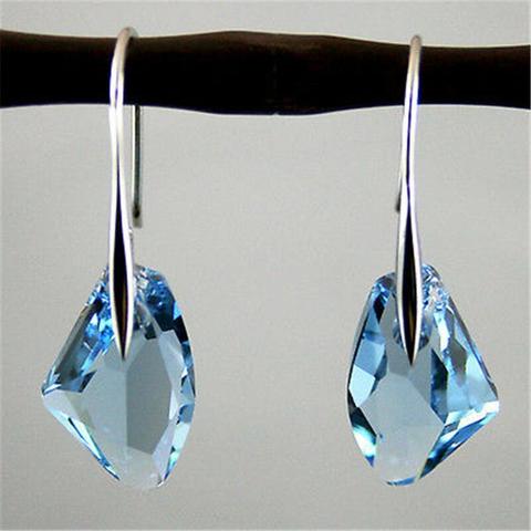 Pendientes colgantes de gancho en forma de gota de cristal azul para mujer, joyería de fiesta, aretes irregulares, Color plateado, bohemio ► Foto 1/6