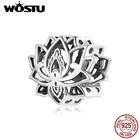 WOSTU-Cuenta de Plata de Ley 925 con forma de flor de loto, colgante para pulsera, collar, joyería de la suerte, Original, CQC1724 ► Foto 1/6