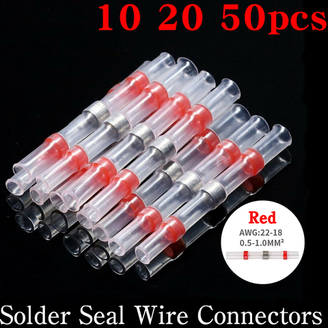 10/20/50 Uds rojo conectores de alambre de sellado de soldadura 3:1 termorretráctiles cable eléctrico aislado terminales de empalme conector impermeable ► Foto 1/5