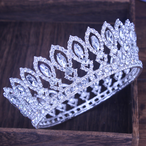 Impresionante Cristal de plata círculo completo nupcial reina corona de lujo boda concurso Tiara corona para novia accesorios de joyería de pelo ► Foto 1/6
