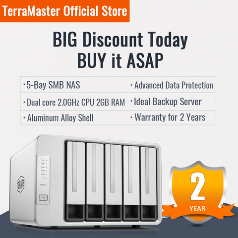 TerraMaster F5-221 NAS almacenamiento en la nube de 5 puertos, Intel Dual Core 2,0 GHz Plex Media Server Network Storage (sin disco) ► Foto 1/6