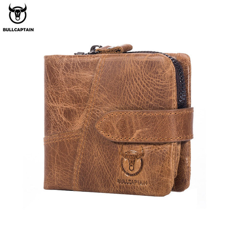 BULLCAPTAIN-cartera de cuero con RFID para hombre, monedero con cremallera, billetera corta a la moda, wallete coffee 01H ► Foto 1/6