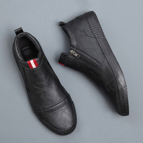 Nuevos zapatos casuales de cuero de los hombres de primavera y otoño de moda cremallera doble tendencia alta Tops zapatos planos mocasines Cool ► Foto 1/6