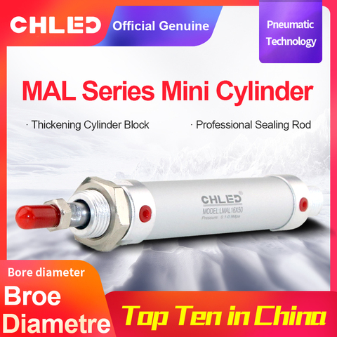 Mini cilindro neumático CHLED serie MAL, 16/20/25/32/40mm de diámetro 25-300mmstroke, cilindro de aire pnumático de aleación de aluminio de doble efecto ► Foto 1/5