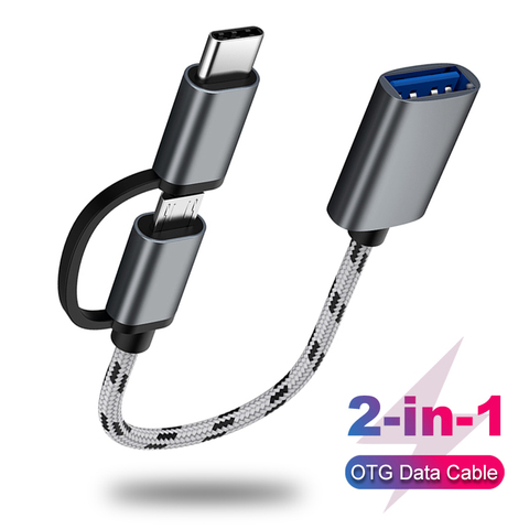 Cable adaptador OTG 2 en 1, trenzado de nailon, USB 3,0 a Micro USB tipo C, adaptador de sincronización de datos para Huawei para MacBook U Disk type-c OTG ► Foto 1/6