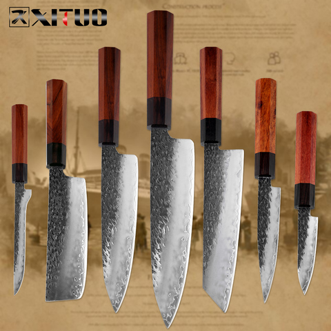 XITUO cuchillo de cocina Chef de tres capas de acero forjado hecho a mano fuerte Cleaver Kiritsuke deshuesado Santoku cocina cuchillos herramientas de la cocina ► Foto 1/6