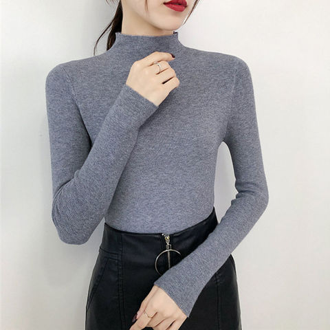 Suéteres de punto de cuello alto Medio firme para mujer, ropa informal de otoño e invierno, Top ajustado de manga larga ► Foto 1/6