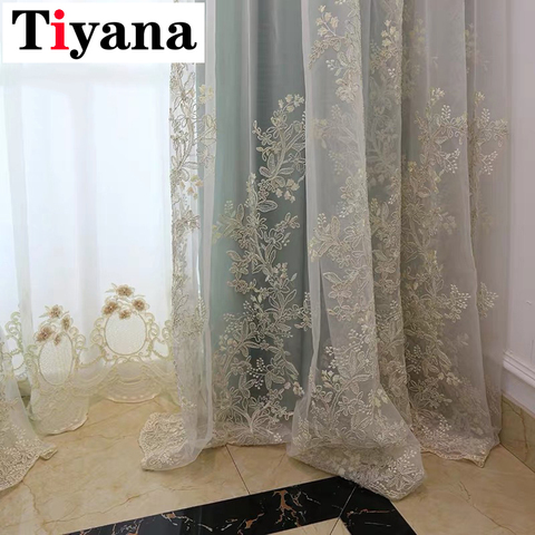 Cortinas para ventanas de lujo, tul romántico para sala de estar, bordado exquisito, transparente, decoración de boda, M201Y ► Foto 1/6