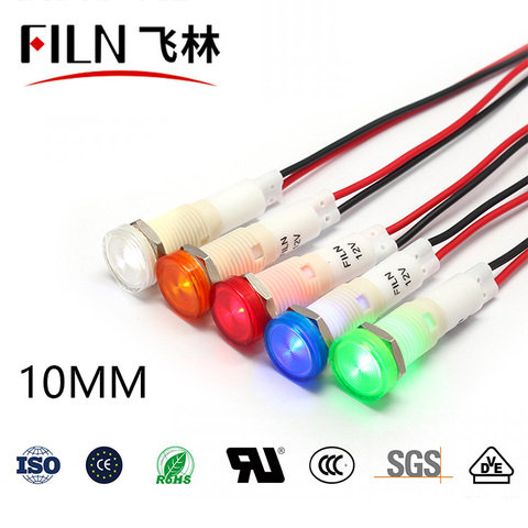 FILN-Lámpara de señal de 10mm, 12v, 24v, 220v, 110v, luz indicadora de Led con varias longitudes para horno ► Foto 1/5