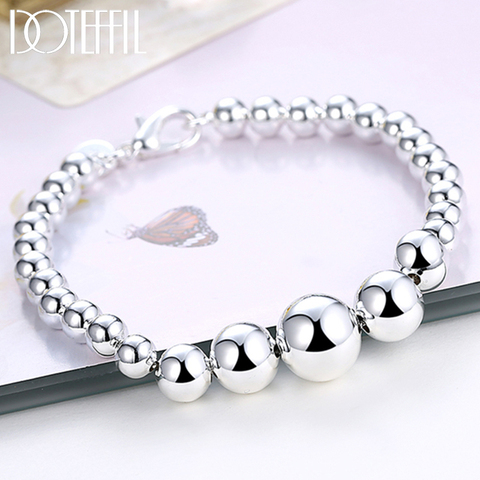 DOTEFFIL-pulsera de cuentas liso para mujer, Plata de Ley 925, tamaño variable, 20cm, joyería de compromiso de boda ► Foto 1/6