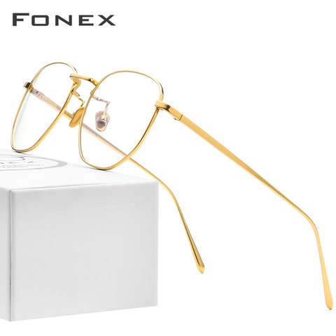 FONEX-gafas con montura de titanio puro para hombre y mujer, gafas para miopía graduadas ópticas de gran tamaño, montura de oro nuevo, gafas poligonales 8518 ► Foto 1/6