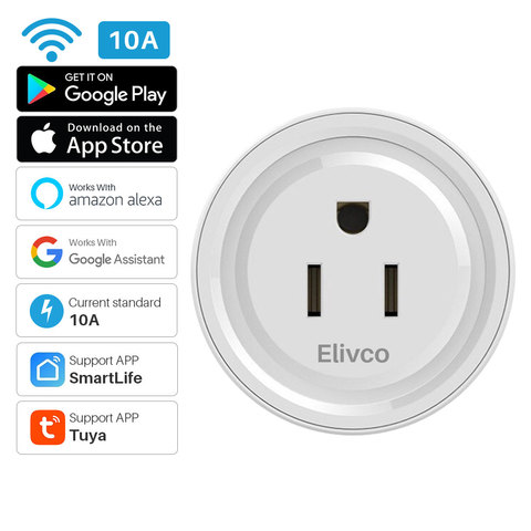 Elivco-minienchufe inteligente inalámbrico para el hogar, toma de corriente de 10A y 100-240V, con temporizador, Control por voz, funciona con Alexa y Google Home ► Foto 1/1