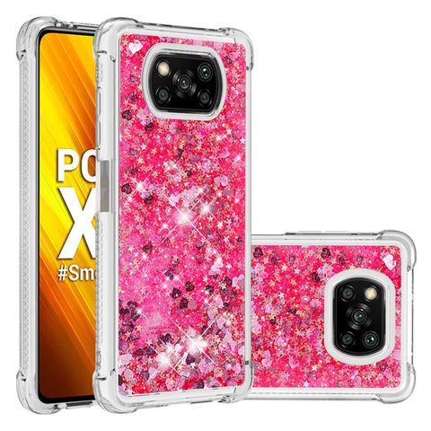 Funda de lujo con NFC para Xiaomi Poco X3, carcasa con brillo líquido dinámico, funda de teléfono para Xiaomi, Poco X 3, funda con arena movediza ► Foto 1/6