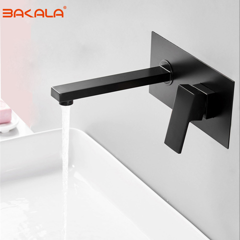 BAKALA-grifo de lujo negro mate para baño, Grifería de lavabo montada en la pared, mezclador cuadrado de latón, LT-320BR ► Foto 1/6