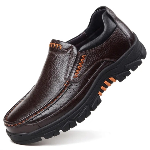 Zapatos de piel auténtica para hombre, mocasines sin cordones, informales, de calidad cómoda, planos, para invierno ► Foto 1/6